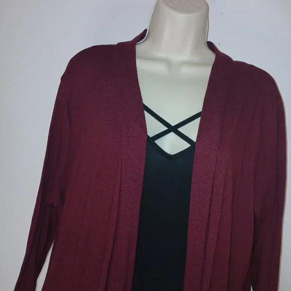 UEC Zenana Outfitters Maroon Long Sweater Duster with pockets size 3X - Picture 9 of 9